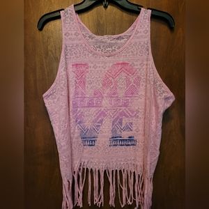 Pink Love Fringed Tank, Size M